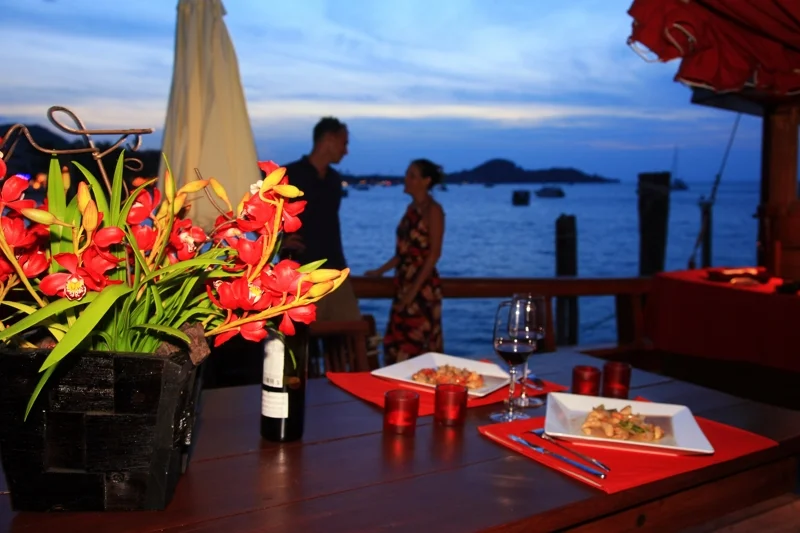  Couple enjoying romantic dinner on Red Baron cruise