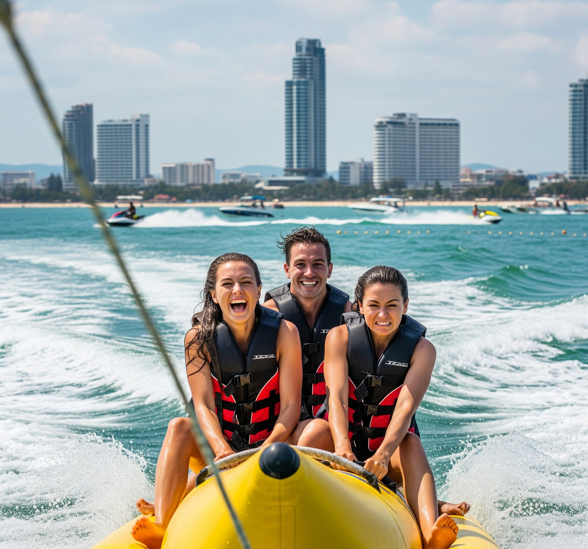 Friend enjoy banana Ride at corla island pattaya